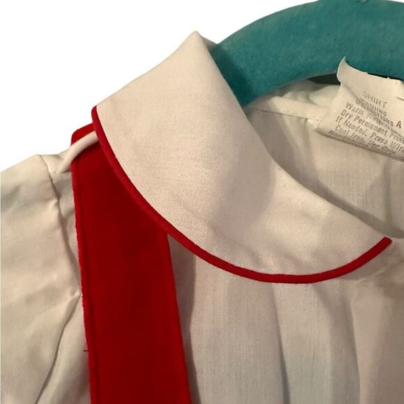 Vintage Layette 3 Piece Red Piping on Shirt, Overalls, Jacket w/Train Size 6/9mo - Picture 6 of 12